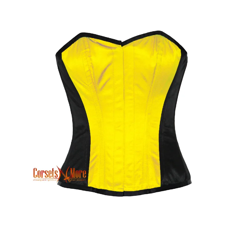 Corset for sleek allure-CorsetsNmore Women’s Yellow And Black Satin Corset With Shoulder  Strap Overbust Front Close Top