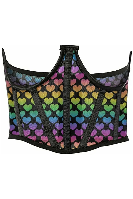 Rechargeable G-spot pulse beads-Lavish Rainbow Hearts Mesh Open Cup Waist Cincher