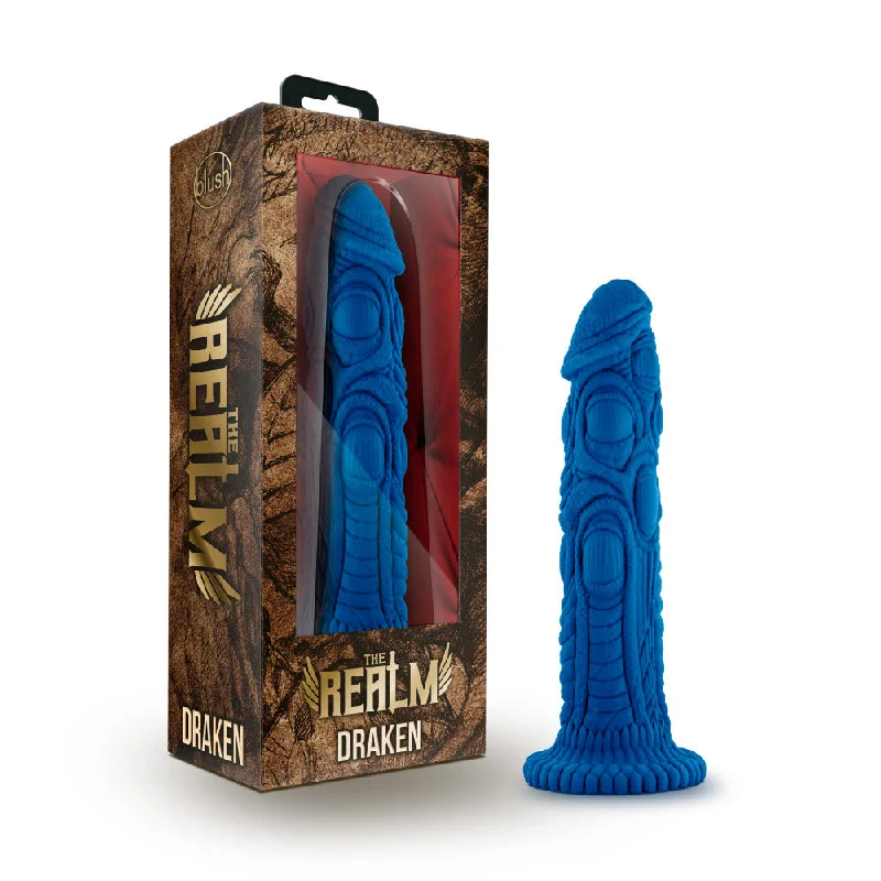 greenhorn-dildo-The Realm By Blush® | Draken Blue 7.5-Inch Long Dildo With Suction Cup Base