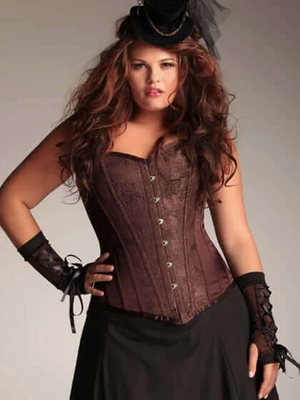 Corset top in iridescent fabric-Plus Size Arabella Chocolate Brown Steel Boned Corset