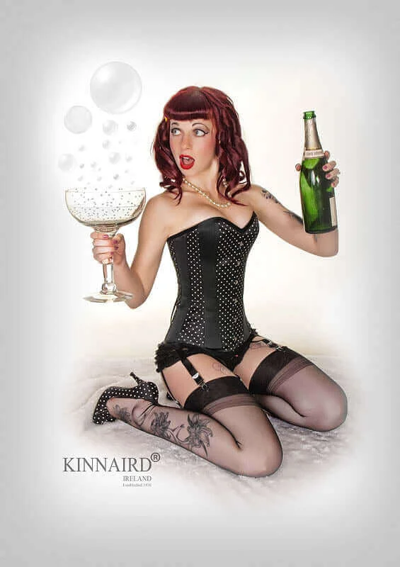 Corset dress with sheer ruffles-Kinnaird Ireland Dita Corset In Black With White Dots