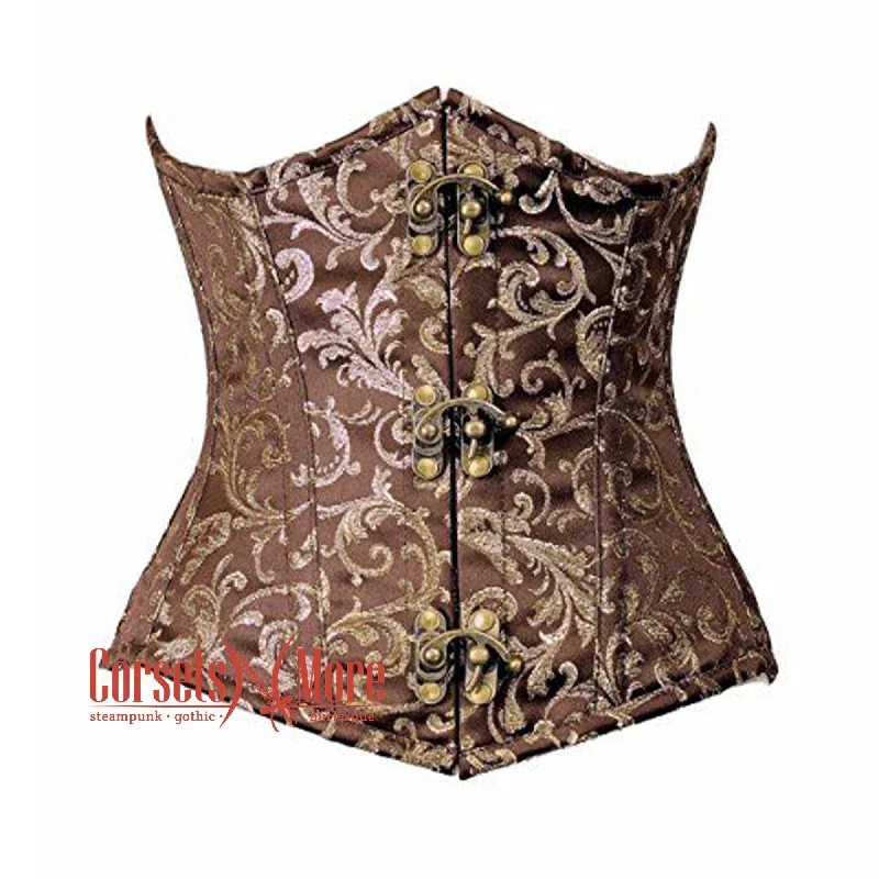 Corset top with floral trim-Golden And Brown Brocade Gothic Underbust Bustier Corset