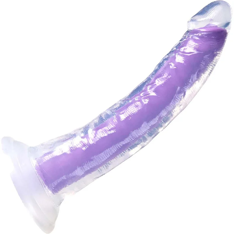 pinch-dildo-Neo Elite Light Glow In The Dark 7.5" Dual Density Suction Cup Silicone Dildo by Blush - Neon Purple