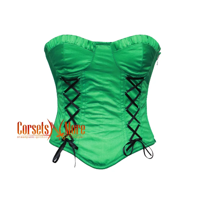 Corset top with sheer edging-CorsetsNmore Women’s Green Satin Gothic Overbust Ruffle Corset  Costume