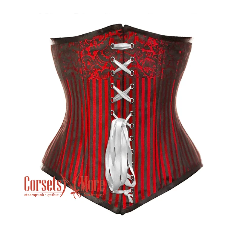 Corset dress in rich sienna-Red Brocade Double Boned Front Ribbon Long Underbust Steampunk Corset