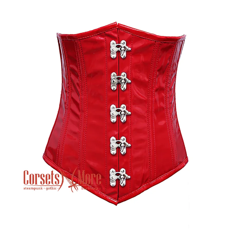 Corset top with sheer piping-Red PVC Leather Heavy Duty Long Underbust Steampunk Corset