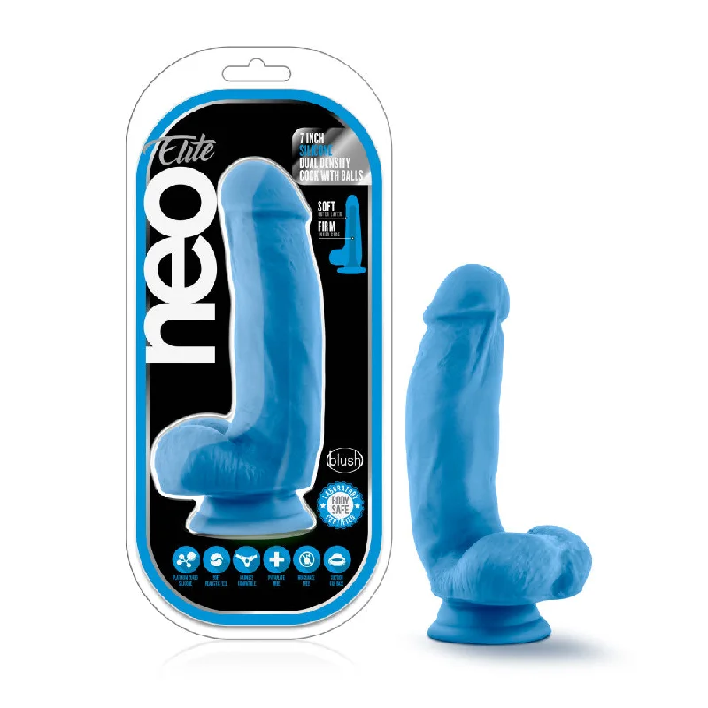 slashed-dildo-Neo Elite By Blush® | Neon Blue: 7-Inch Long Dildo - Made with Purio™ Silicone & SensaFeel® Dual Density Realistic Technology