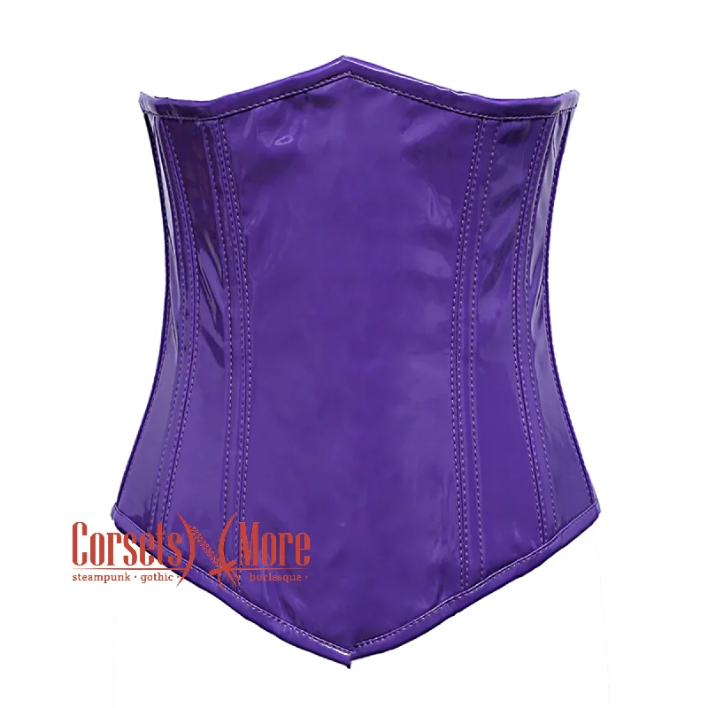 Corset dress for summer allure-Purple PVC Leather  With Front Close Gothic Long Underbust Waist Training Corset