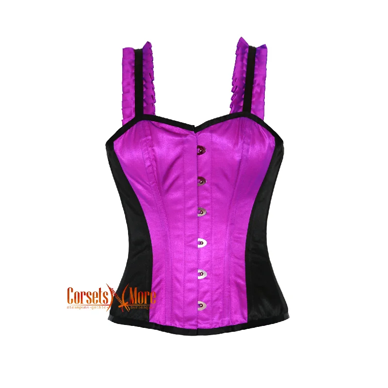 Corset top in muted emerald-CorsetsNmore Women’s Purple And Black Satin Corset With Shoulder  Strap Overbust Top