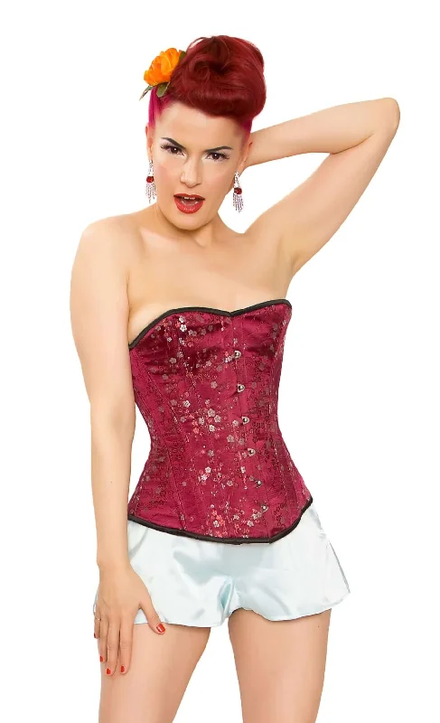 Corset top in muted amber-Playgirl Wine Floral Brocade Steel Boned Corset