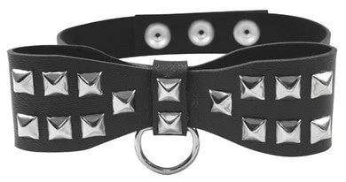 BDSM toy harness fits-Sex And Mischief Studded Bow Tie Collar - Black