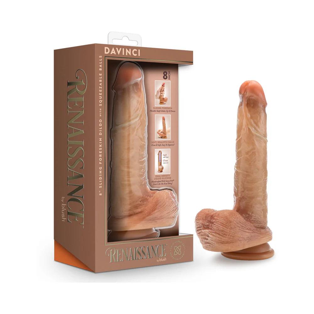 mesh-dildo-Renaissance DaVinci Sliding Foreskin Dildo with Squeezable Balls 8 in.