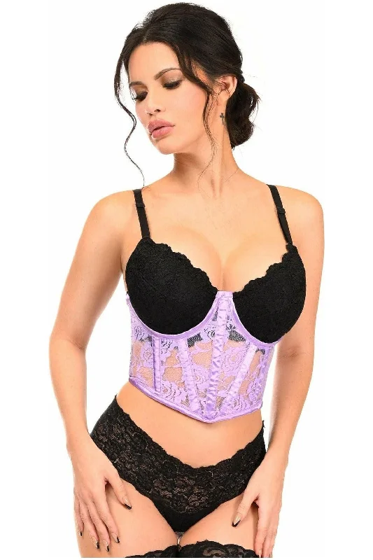 Corset with sheer mesh-Lavish Lavender Sheer Lace Underwire Waist Cincher Corset