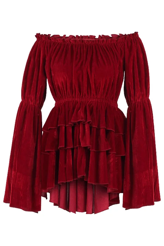 Sex toys with soft texture-Dark Red Velvet Ruffle Dress