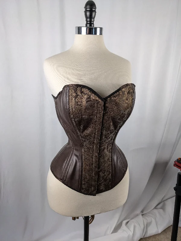 Corset dress in soft cream-Brown Jacquard and Vinyl Steampunk Steel Boned Large Bust Overbust Corset