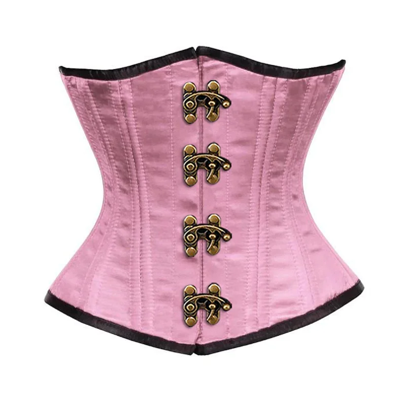 Corset for elegant chic-Baby Pink Satin Double Bone Front Antique Clasps Gothic Underbust Bustier Corset