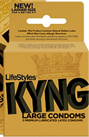 Premium prostate wave beads-Lifestyles Kyng Gold Large Condoms - 3 Pack