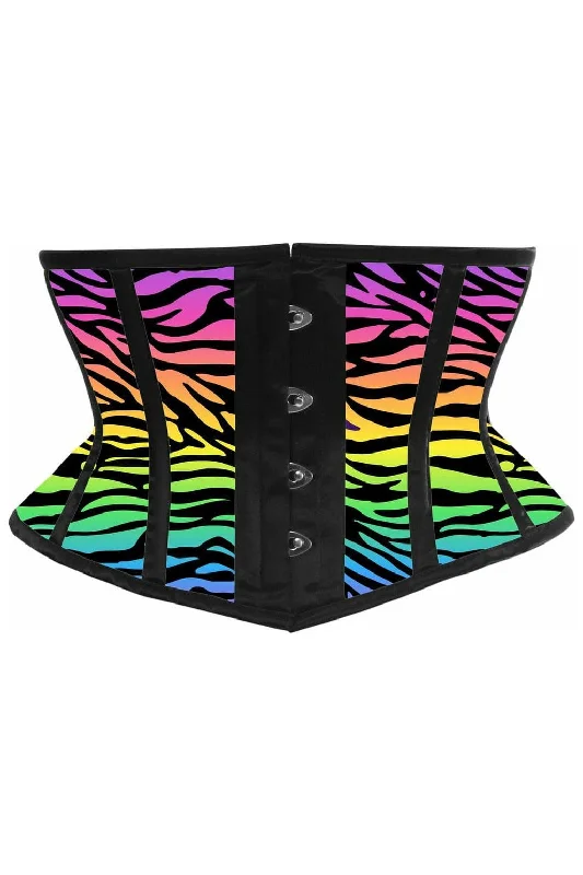 Corset with star embroidery-Lavish Rainbow Animal Print Satin Mini Cincher Corset