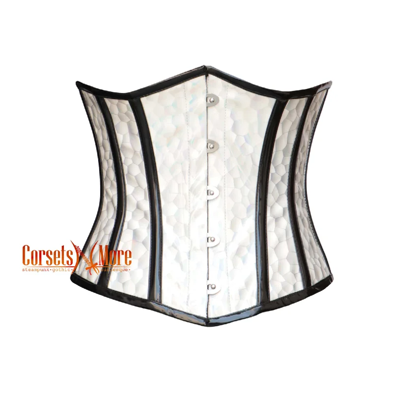 Corset for subtle glamour-Adelaide Cogswell White Honeycomb Leather Steampunk Plus Size Underbust Corset Top