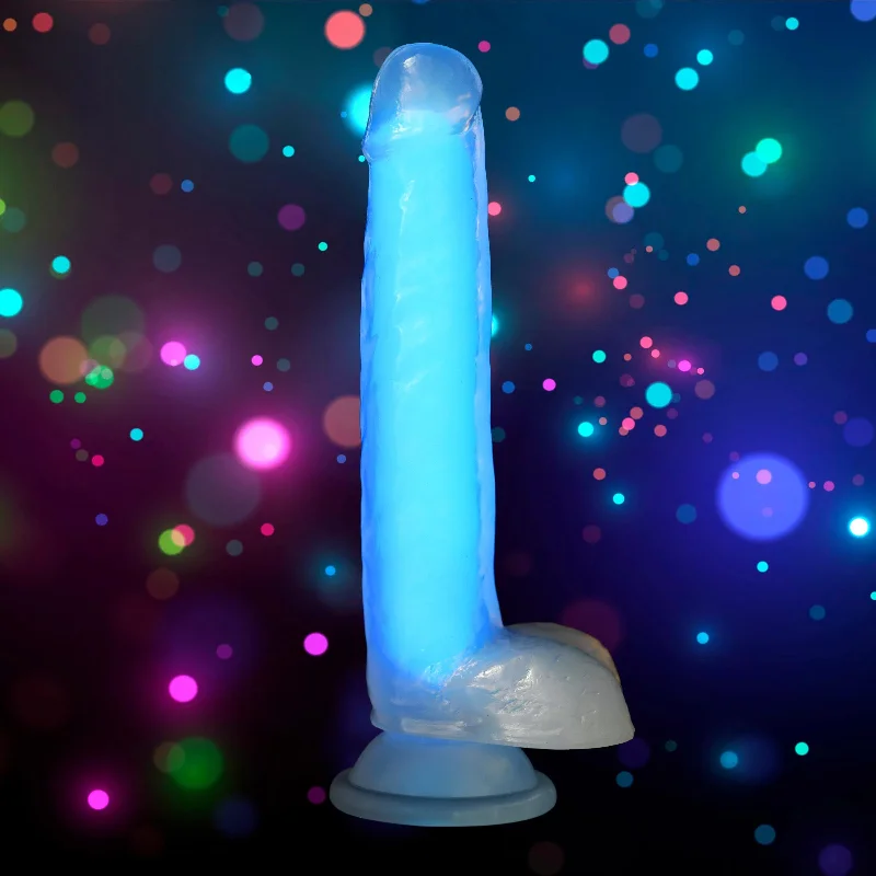 tremor-dildo-Lollicock 7" Glow-in-the-Dark Silicone Dildo w/ Balls - Blue