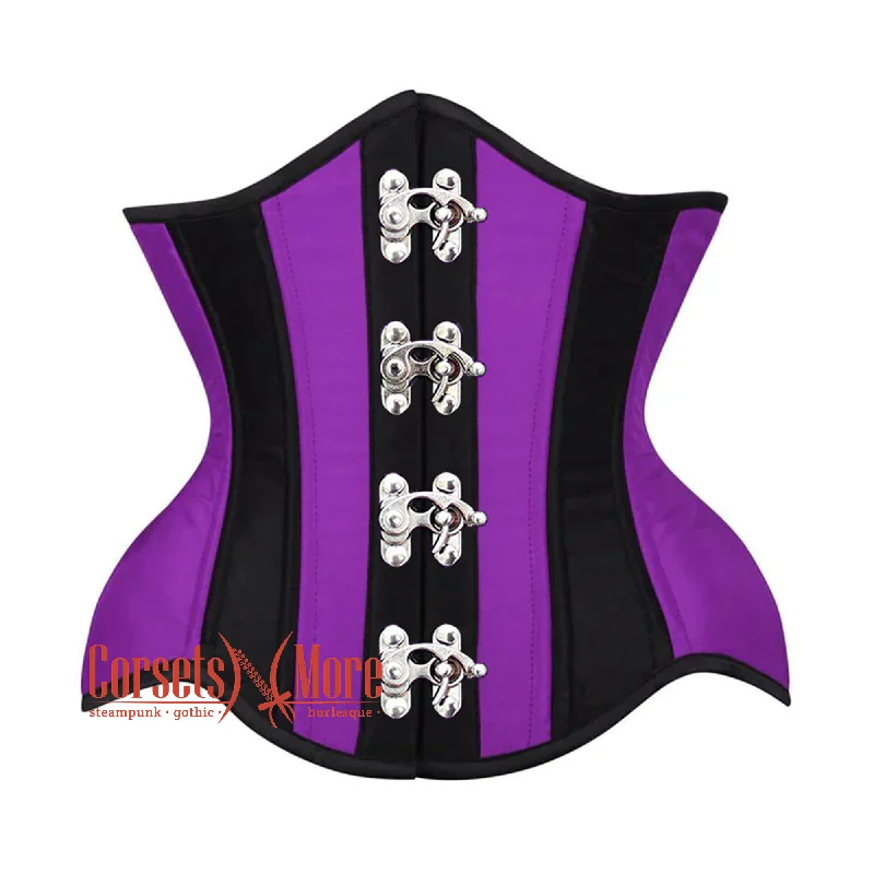 Corset for refined style-Purple And Black Satin Burlesque Waist Training Underbust Corset