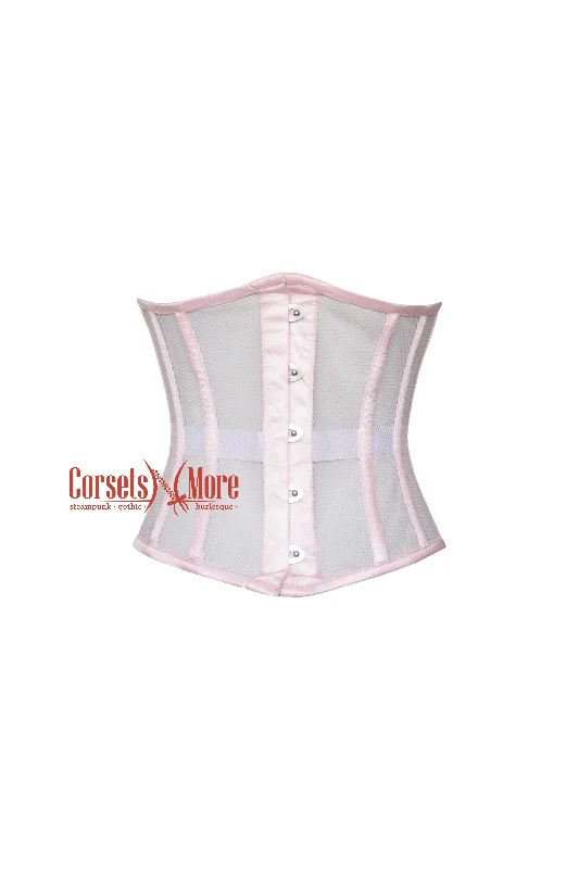 Corset top in soft cerise-Isolde Rose Baby Pink Sheer With Baby Pink Satin Gothic Plus Size Underbus Corset