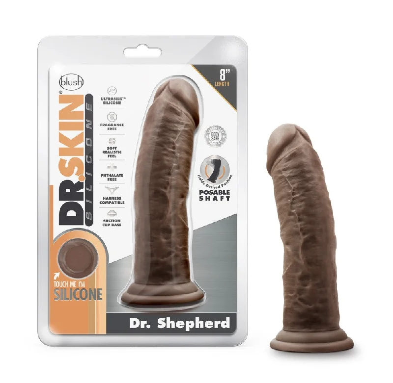 tufted-dildo-Dr. Skin Silicone By Blush® | Dr. Shepherd Realistic Chocolate 8-Inch Long Dildo With Suction Cup Base