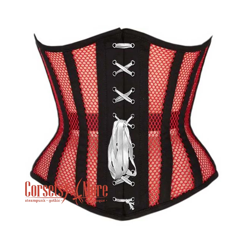 Corset for elegant allure-Red Mesh Black Cotton Gothic Lace Design Waist Training Underbust Corset