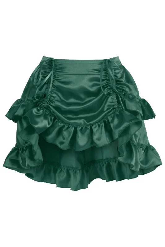 Premium clit wave beads-Dark Green Satin Ruched Bustle Skirt