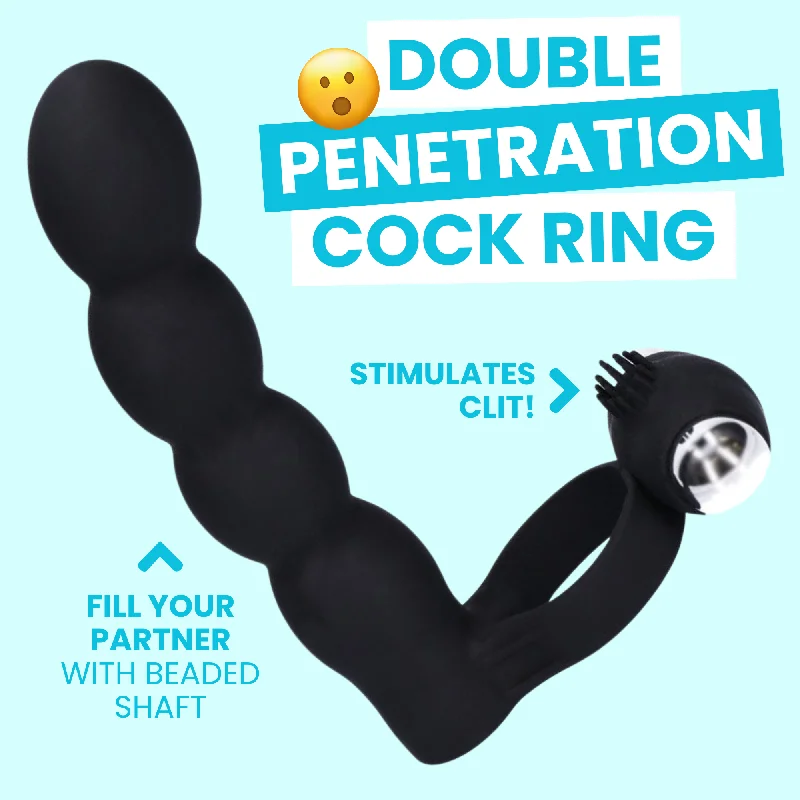 cock ring split-Beaded Double Penetration Clit Stimulating Vibrating Cock Ring