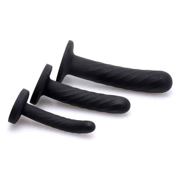 chestnut-dildo-3 Piece Silicone Strap-On Set - Black