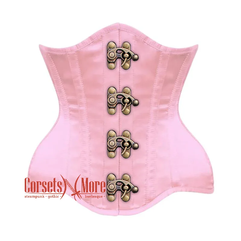 Corset in light violet-Baby Pink Satin Burlesque Gothic Front Antique Clasps Waist Training Underbust Corset