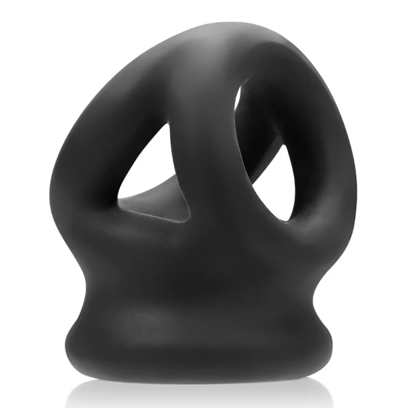 cock ring polish-Oxballs Tri Squeeze Cocksling Ball Stretcher - Black