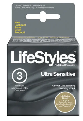 Premium anal pulse beads-Lifestyles Ultra Sensitive Condoms - 3 Pack