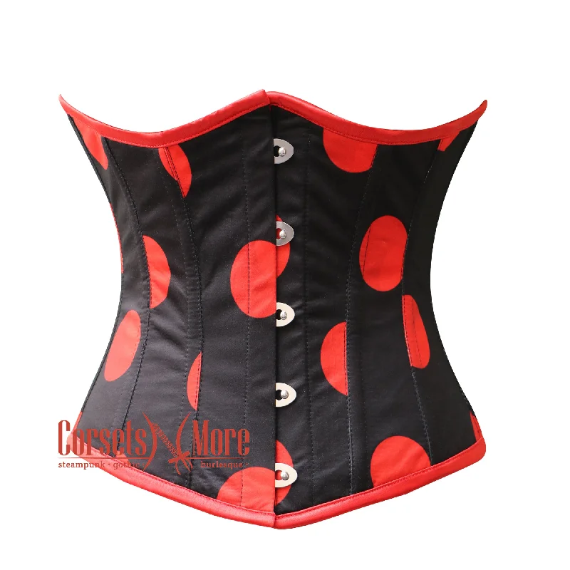 Corset dress with lace ruffle-Printed Black Red Polka Satin Waist Training Underbust Corset