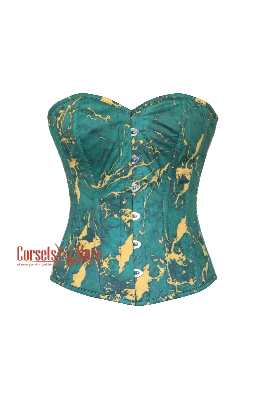 Corset for refined style-Seraphina Goldleaf Emerald Green With Golden Touch Cotton Plus Size Overbust Corset