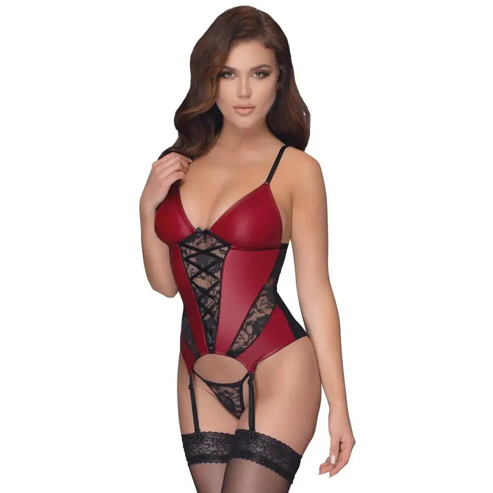 BDSM toy kit weights-Cottelli Sexy Red Stretchy Basque and Thong with Lace