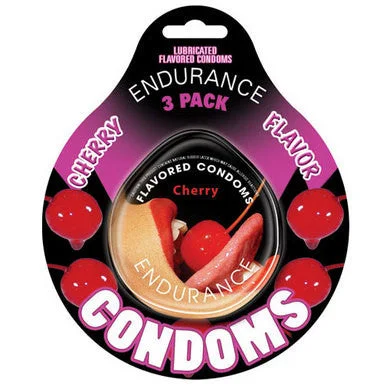 Silicone toys with calm waves-Endurance Cherry Flavored Condoms - 3 Pack