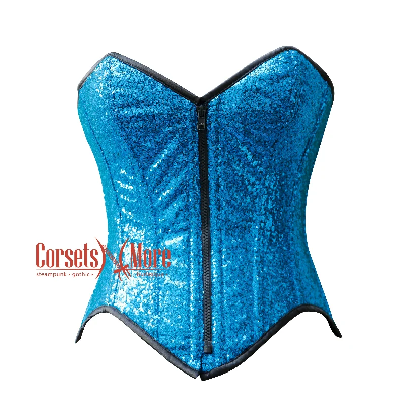 Corset dress with lace edging-Baby Blue Sequins Corset Christmas Corset Waist Cincher Top