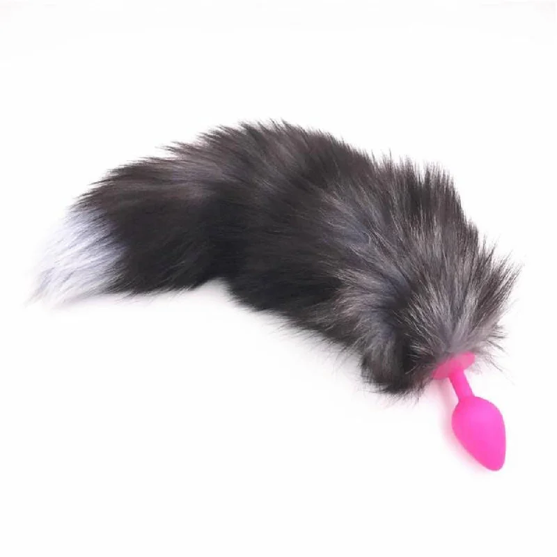 Vibrator big crave-15" Dark Fox Tail with Pink Silicone Princess-type Plug and Extra Vibrator