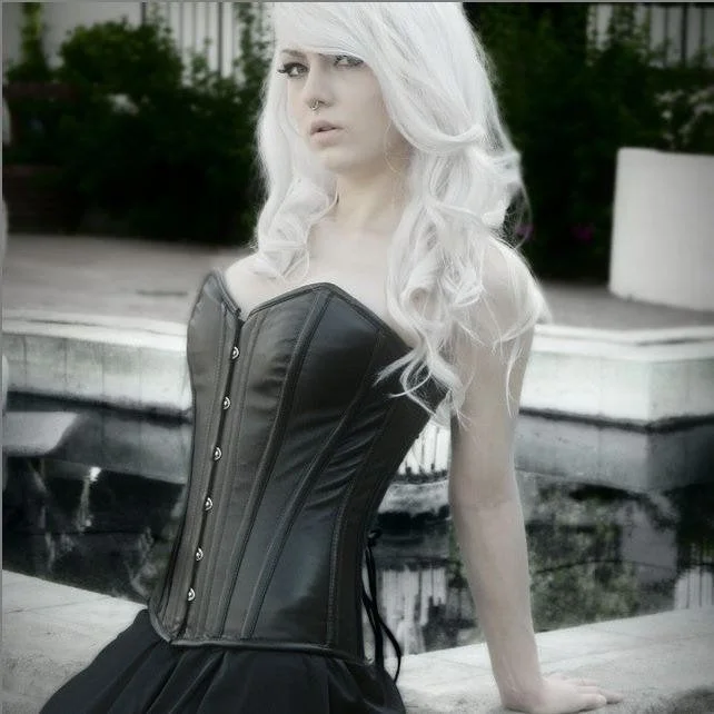 Corset top with gathered back-Classic overbust real leather steel-boned authentic heavy corset, different colors.