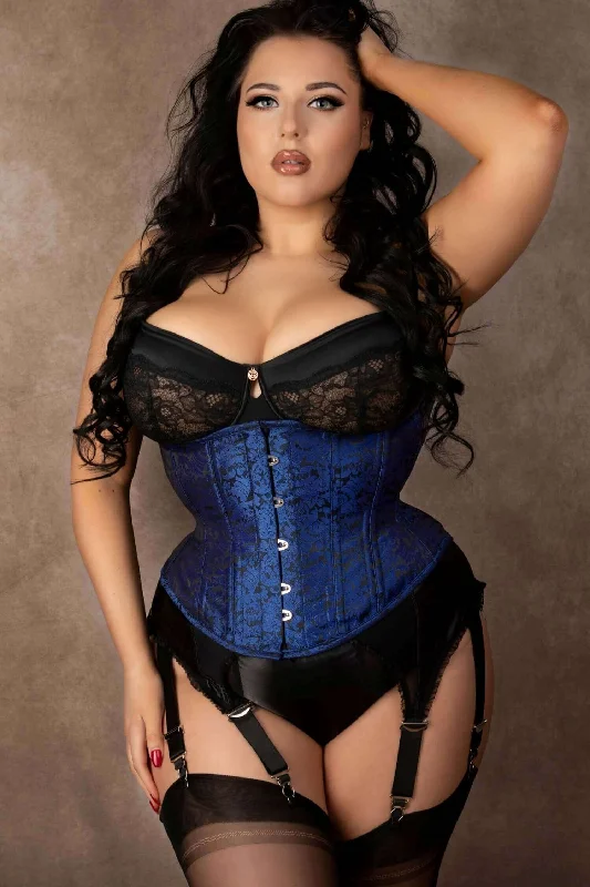 Corset for retro elegance-Plus Size Blue Brocade Artemis Extreme Curves Corset