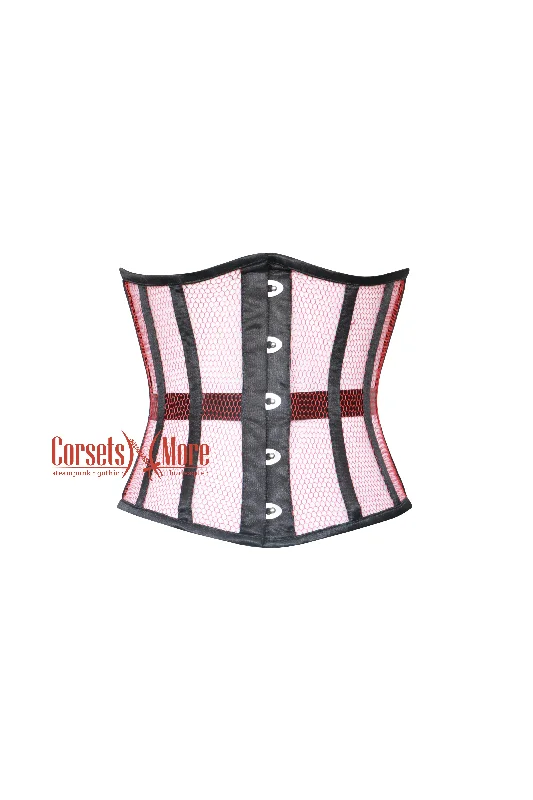 Corset with lace inserts-Selene Bloodrose Red Sheer With Black Satin Gothic Underbust Plus Size Corset Top