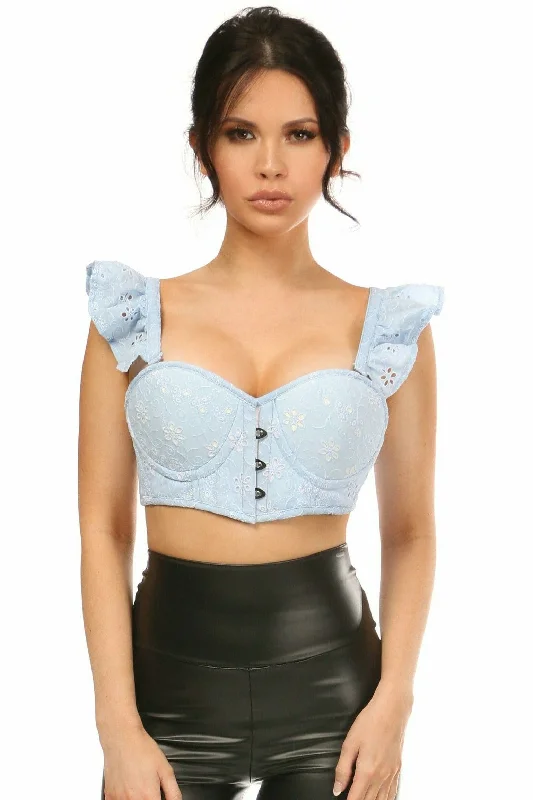 Sex toys for playful pleasure-Lavish Lt Blue Eyelet Underwire Bustier Top w/Removable Ruffle Sleeves