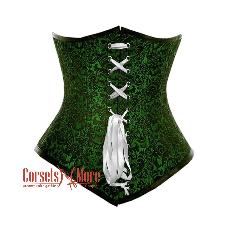 Corset with lace inserts-Plus Size Green And Black Brocade Front Lace Gothic Waist Training Underbust Corset Bustier Top