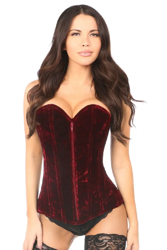 Sex toys with dense texture-Plus Size Lavish Red Crushed Velvet Overbust Corset