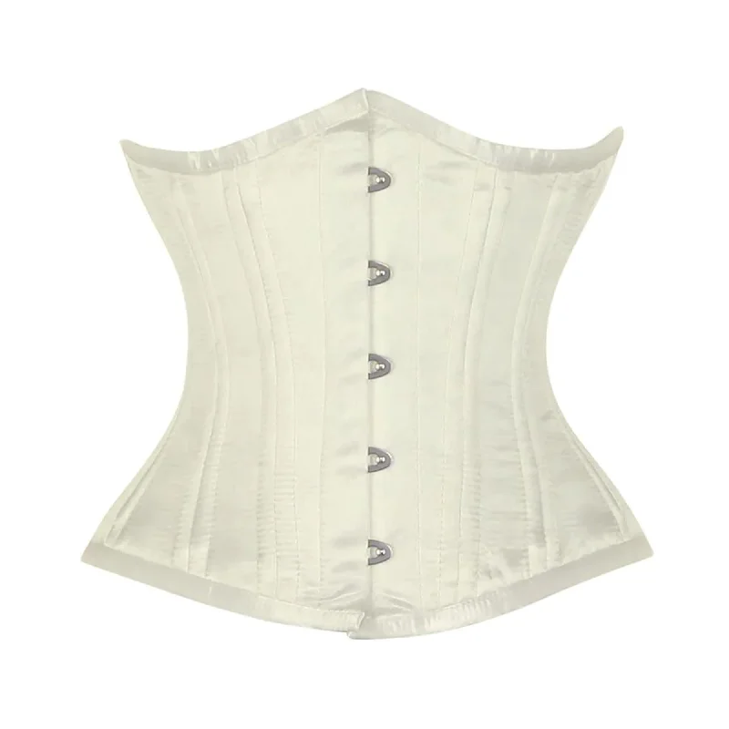 Corset in deep cerise-Ivory Satin Double Bone Front Silver Busk Gothic Underbust Bustier Corset