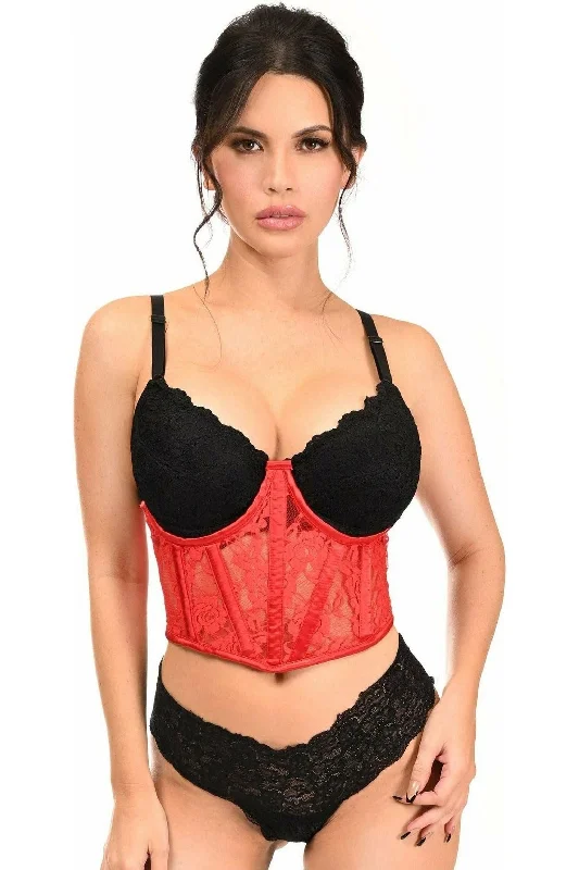 Corset for feminine grace-Lavish Red Sheer Lace Underwire Waist Cincher Corset