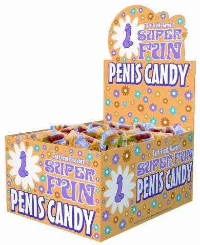 Realistic clit toys-Super Fun Penis Candy - 100 Bag Count with Display