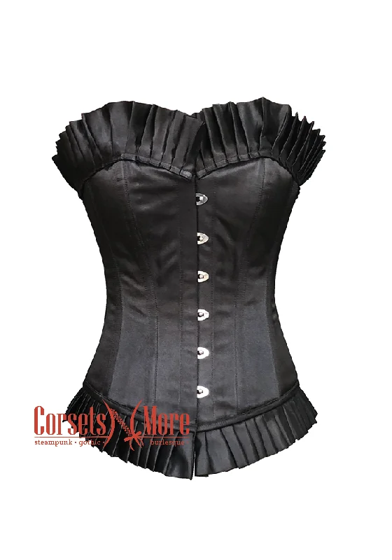 Corset in deep rose-Black Satin with Trim Waist Training Overbust Corset Top